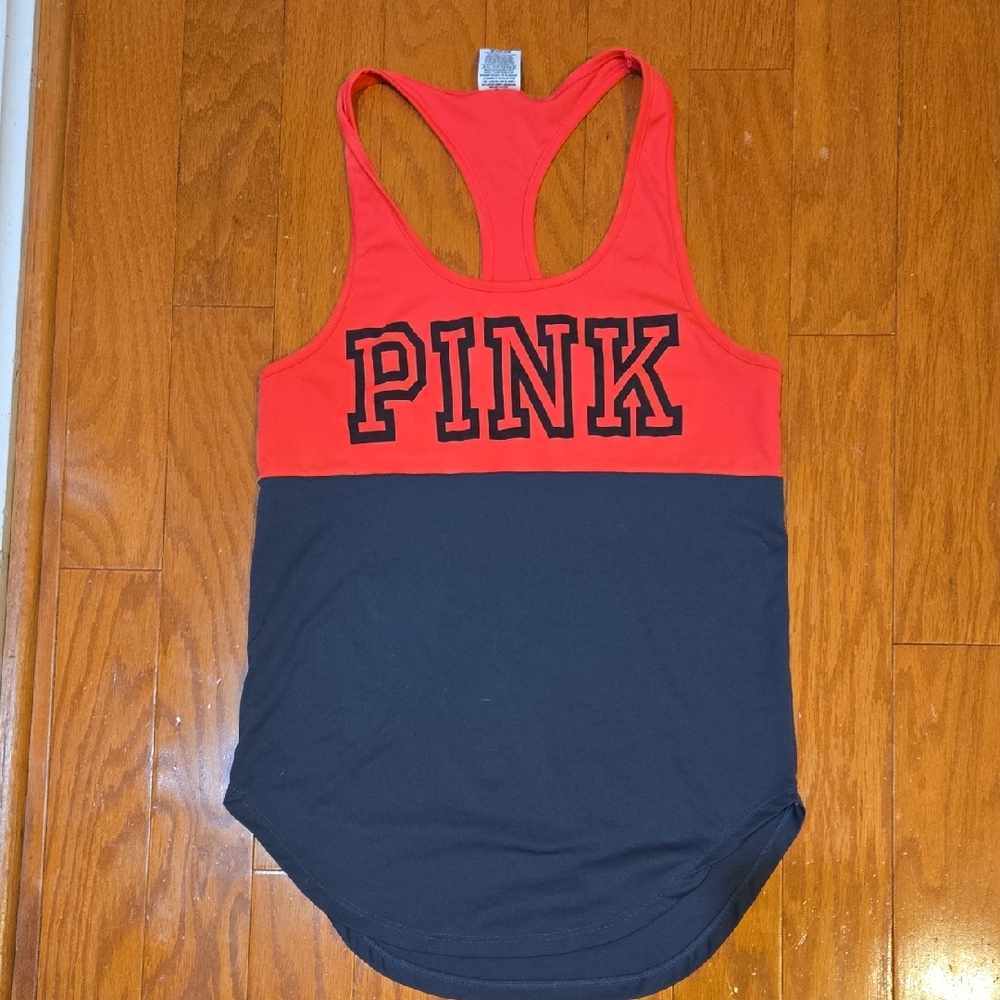 PINK Victoria's Secret Hot Pink and Dark Grey Tank Top Small EUC